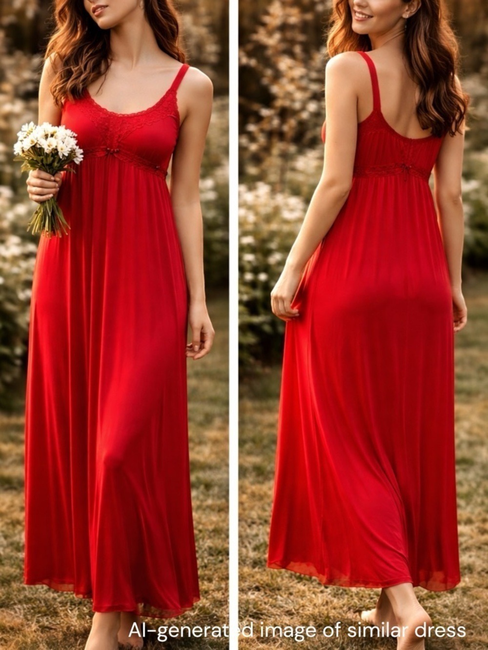 Vintage 90s Cherie Long Red Nightgown Sz L Stretch Lace Nightie Lingerie Maxi